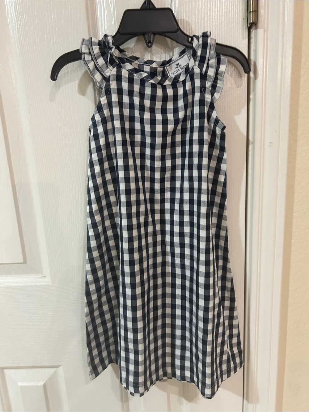 Plaid Ruffle Shoulder Casual Dress for Girls - Navy & White